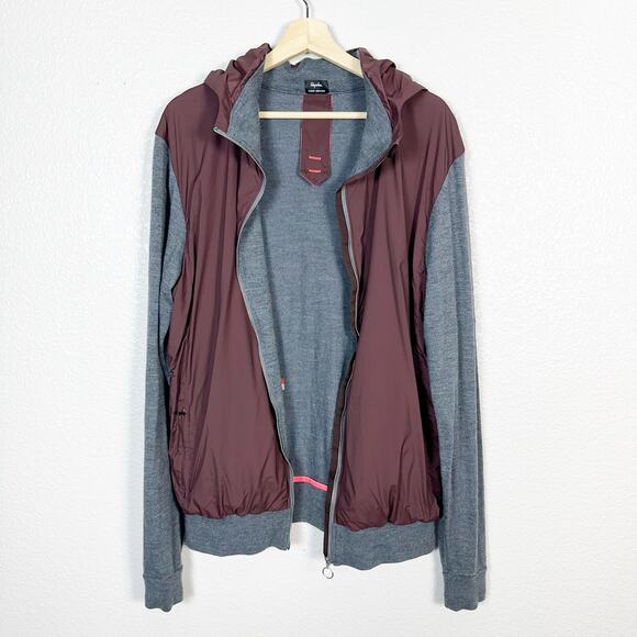 Rapha Men’s Merino Wool Hooded Full Zip Cycling Jacket Burgundy and Grey Size XL - Picture 4 of 13